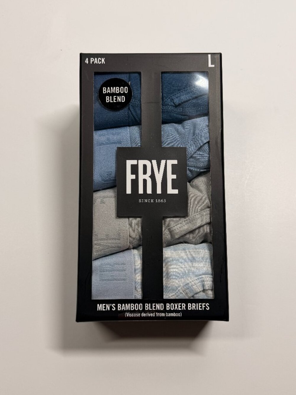FRYE Bamboo Blend Boxer Briefs - 4 Pack - NWT - Large - Soft Blues and Tan